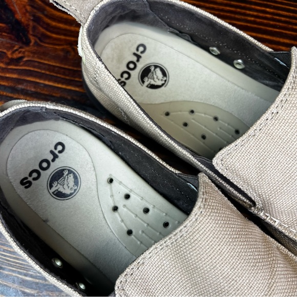 CROCS Walu Slip-On Loafers Khaki/Brown Canvas Slip On Boat Shoes - Picture 8 of 11